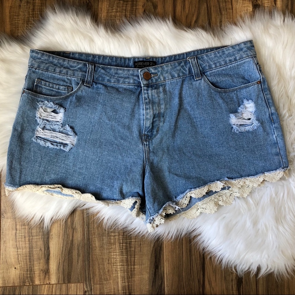 Forever 21 Light Blue Denim Lace Trim Women's Shorts